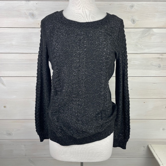 Michael Kors Black Silver Long Sleeve Sweater - NWT $88 - Picture 1 of 7